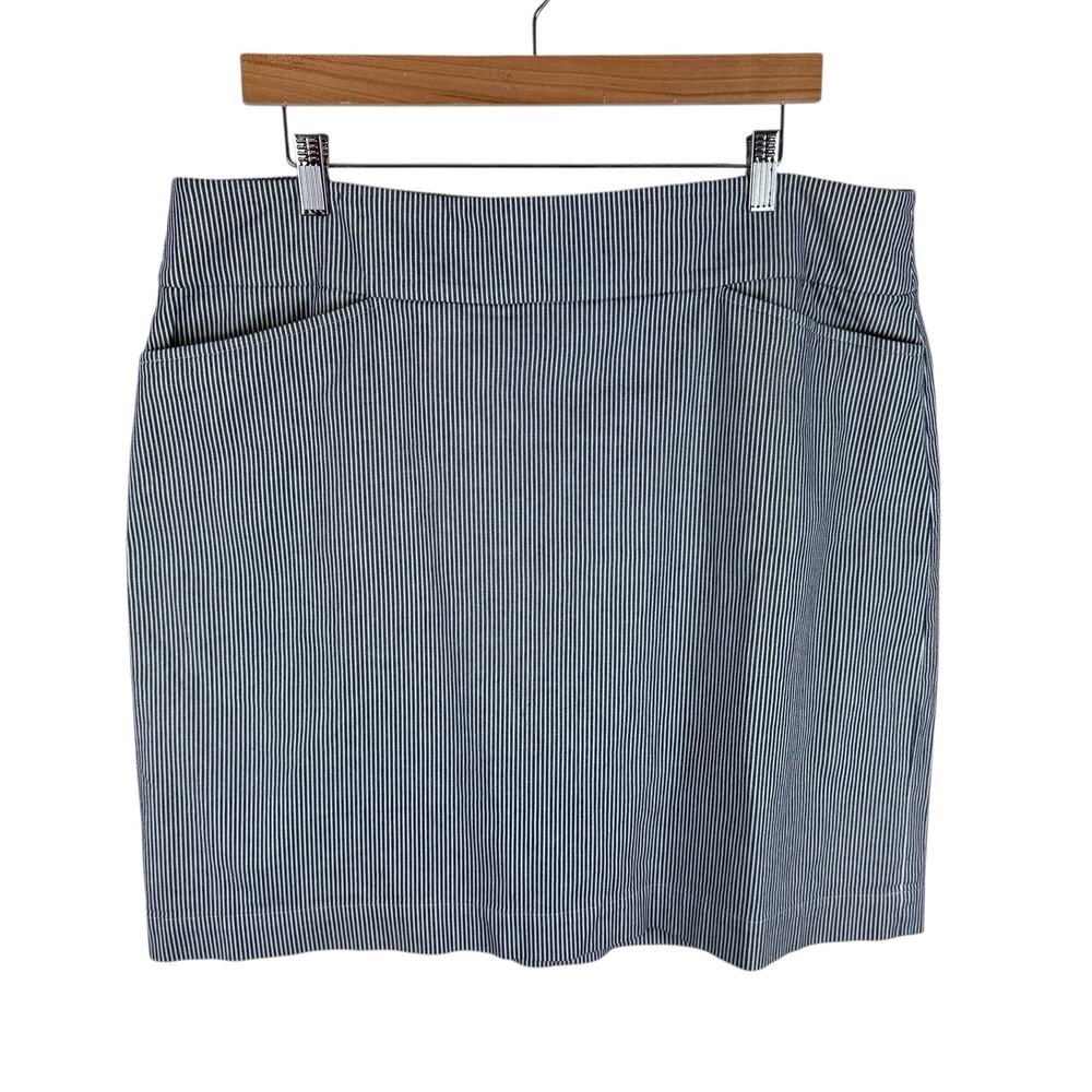 Talbots‎ Cotton Blue White Pinstriped Above Knee Straight Skirt Pockets Size 16